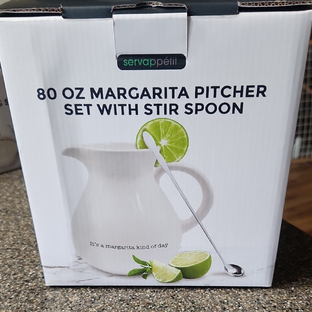 White Margarita Pitcher Set with Stir Spoon And Guacamole Serving Set